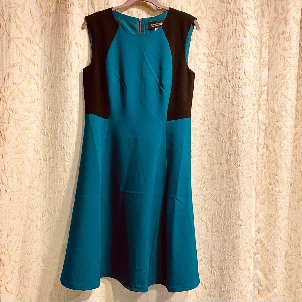 NWT EVAN PICONE BLACK LABEL Lined Colorblock Sleeveless Dress Size 10,Teal,Black